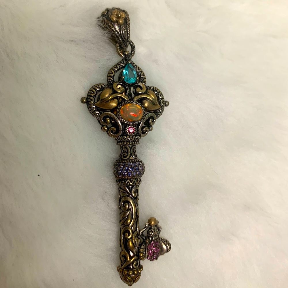 COPY - Barbara Bixby bee key charm pendant sterling & 18k gold with gemstones